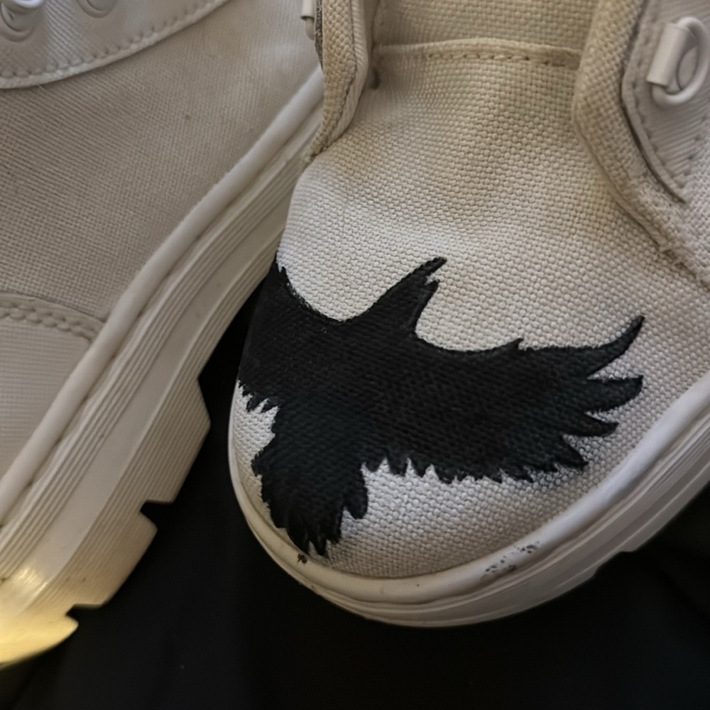 Dr. Martens White Canvas Boots with the Crow View 3